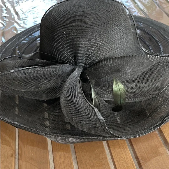 Vintage Elegant Black Wide-Brim Hat - Picture 7 of 8